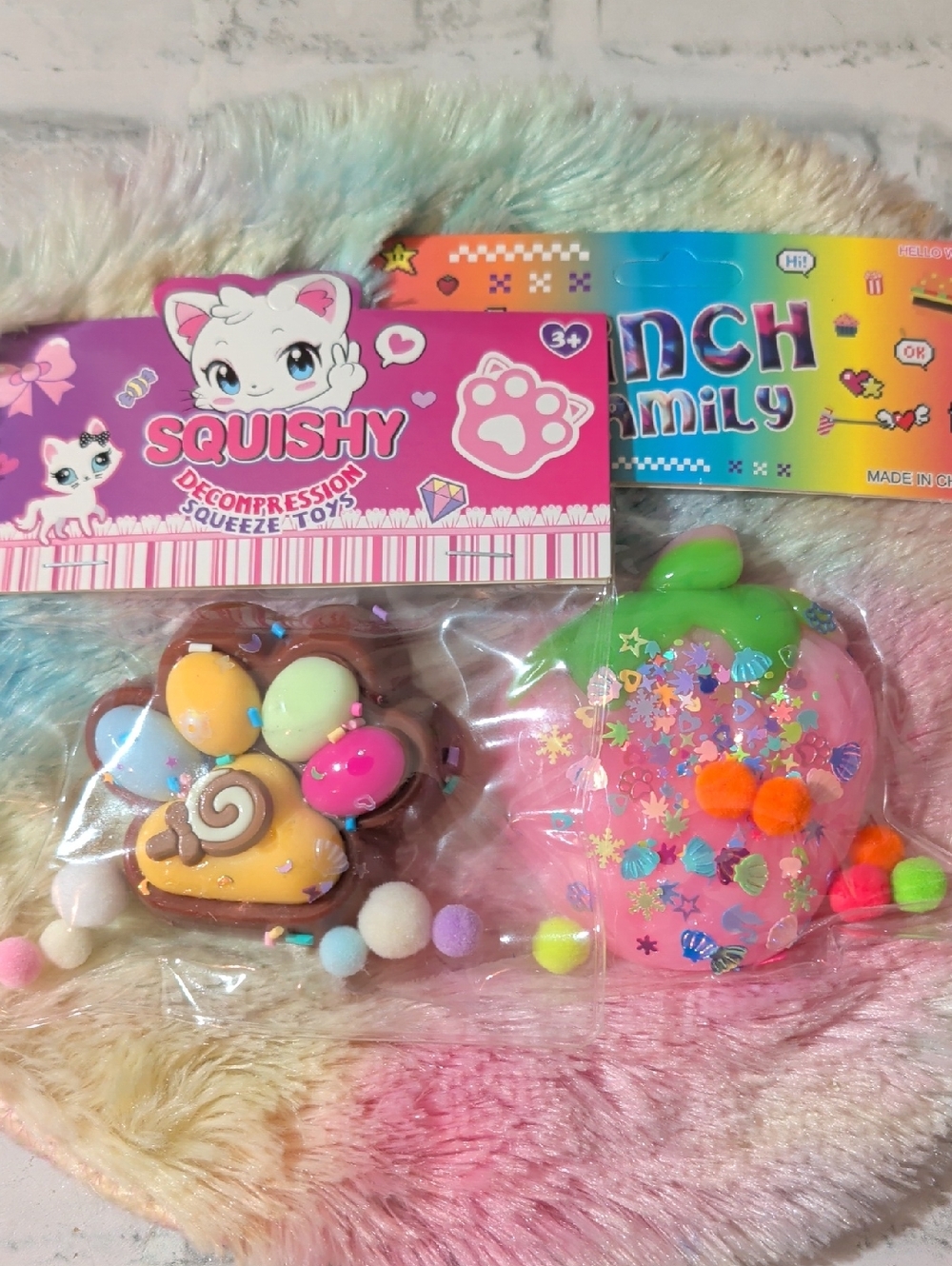 Squishy Decompression Squeeze Toy- Strawberry and Paw Bundle of 2